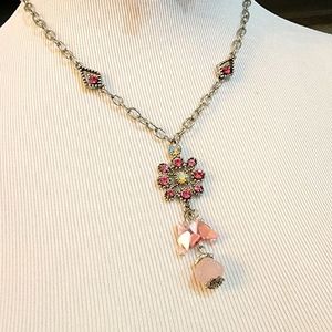 Set of Pink Crystal Stone Necklas & Earrings